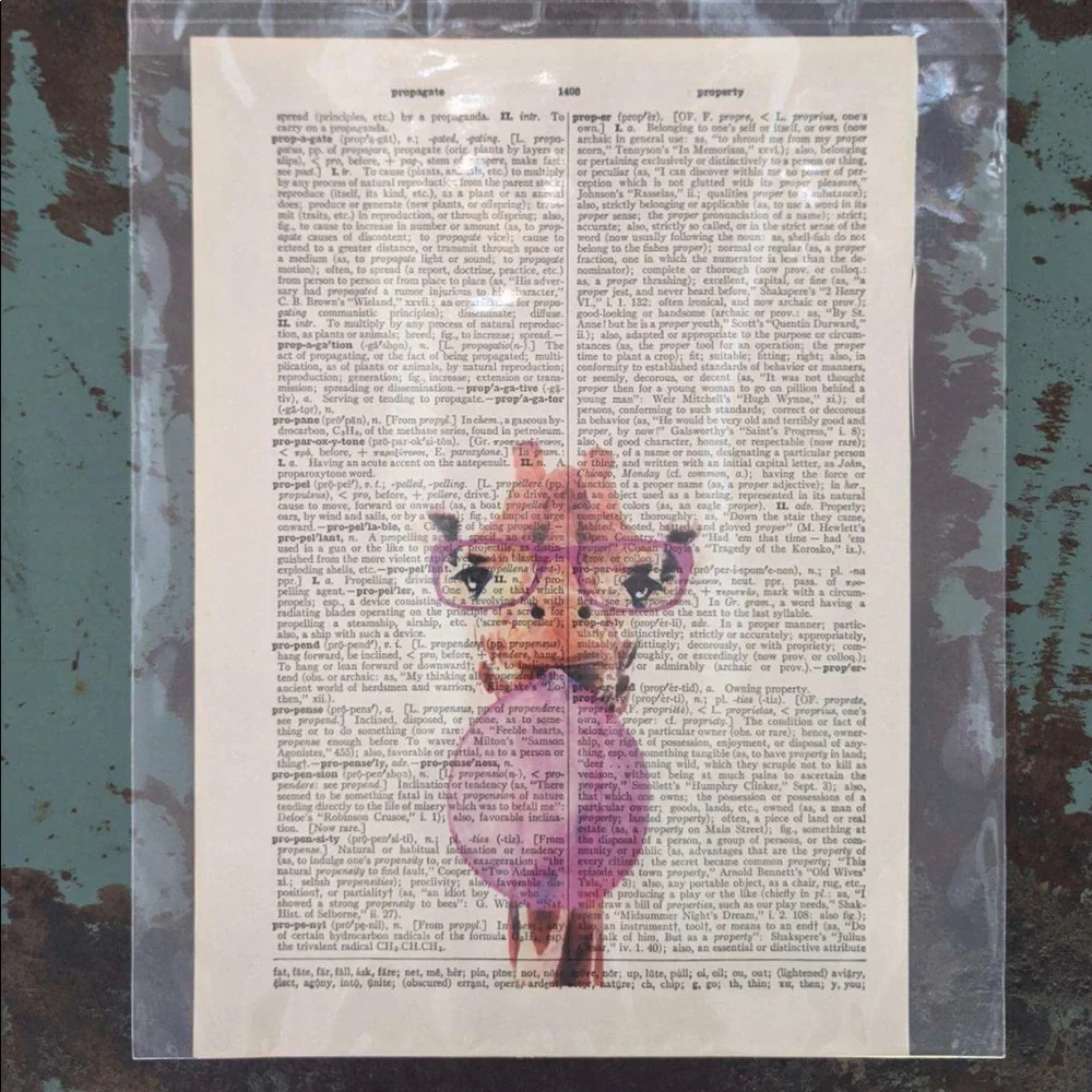 Watercolor Giraffe Vintage Dictionary Page Art